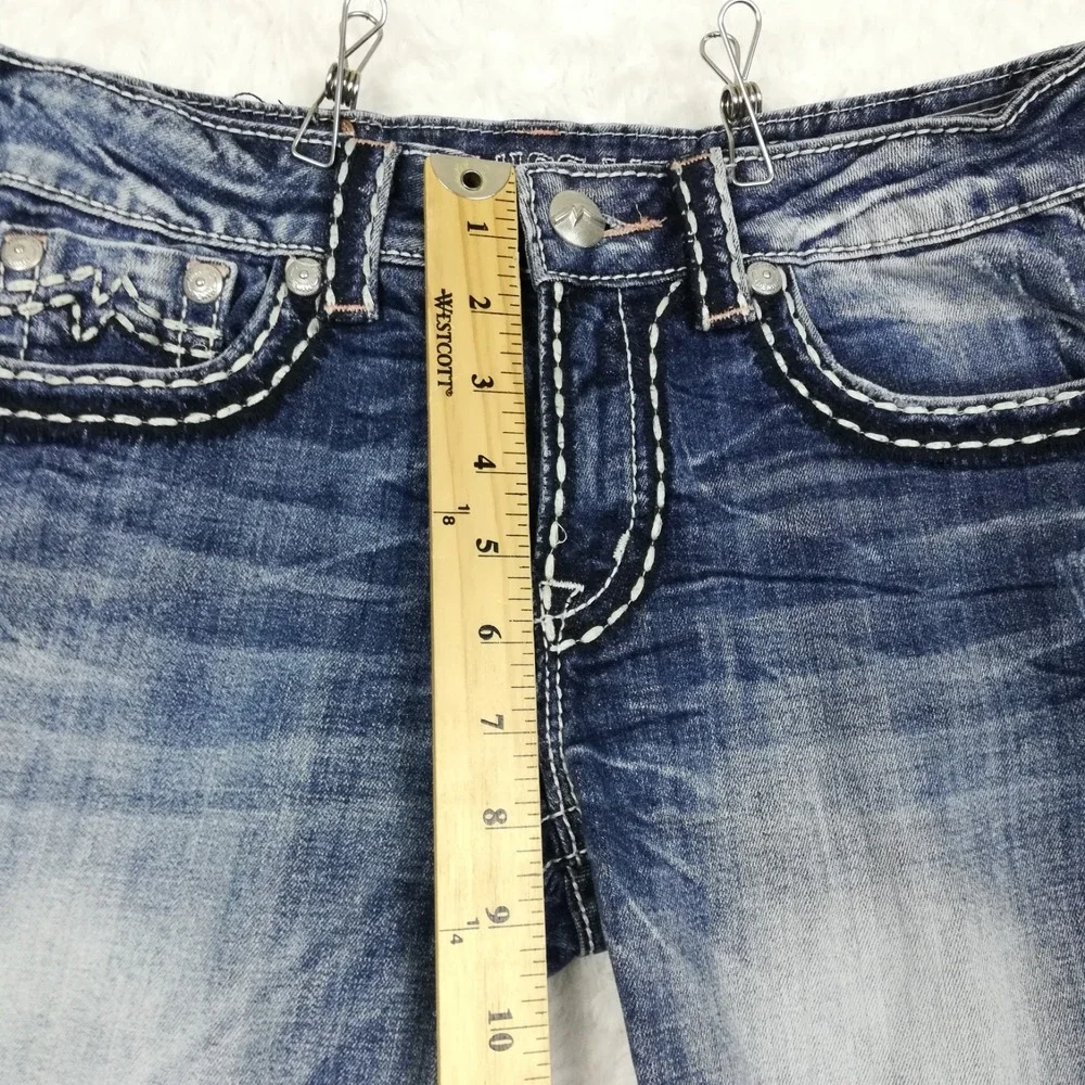 Miss Me Womens Shorts Boyfriend Blue Denim Flap Pocket Stone Wash 25